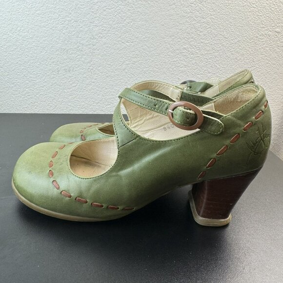 John Fluevog Operetta Malibran Olive Green Criss-Cross mary jane Heels 6.5 - Picture 2 of 10